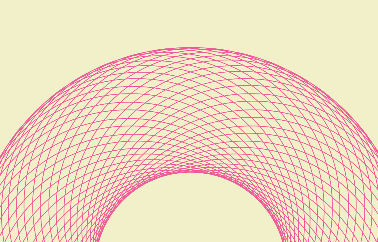 Dark pink circular line graphic on a beige background
